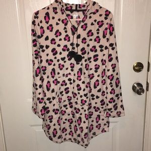 New Women’s Fleece Animal Print Hoodie Pajama Gown Size Large